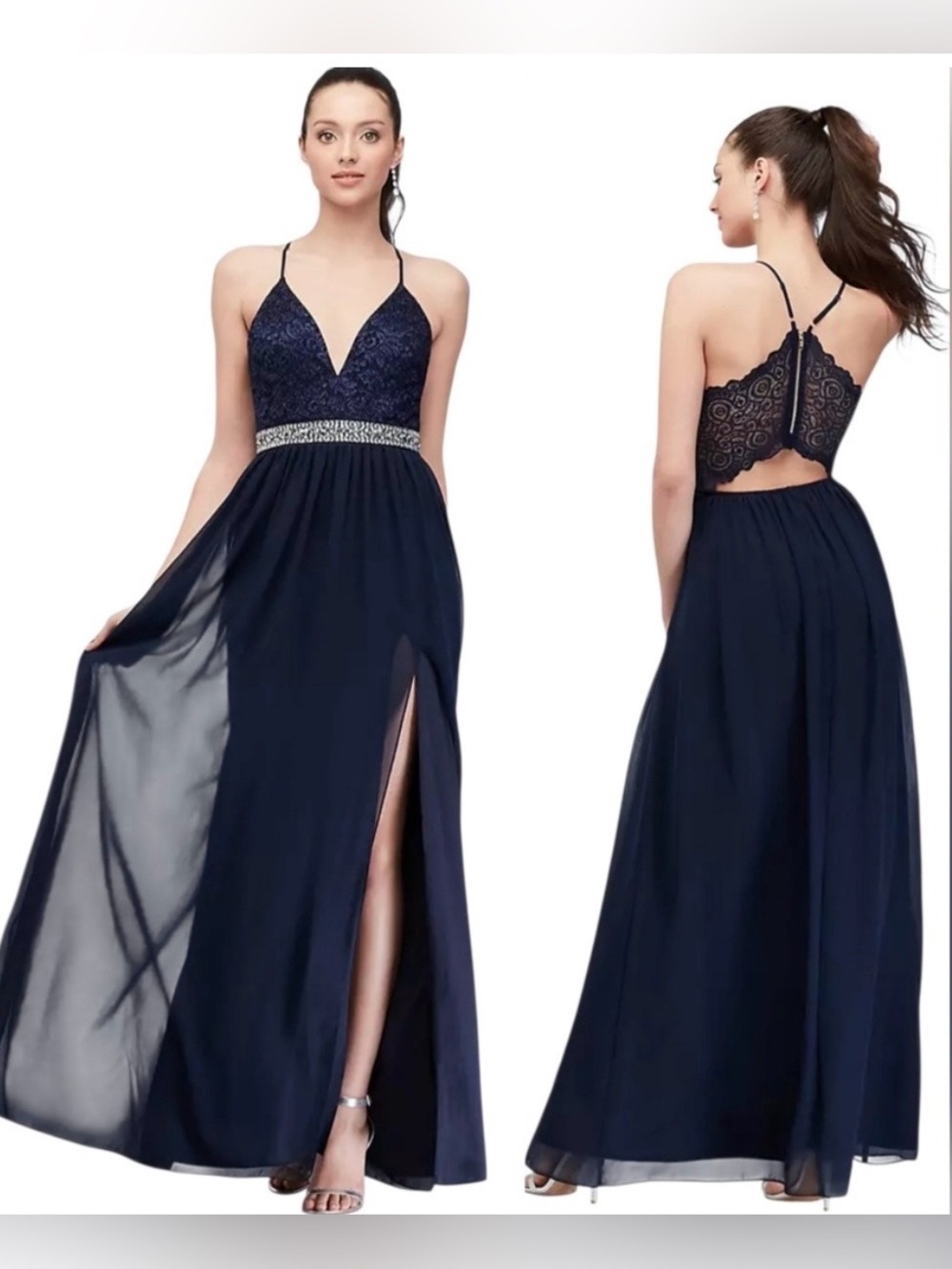 NWT Navy V-Neck Glittery Lace Dress